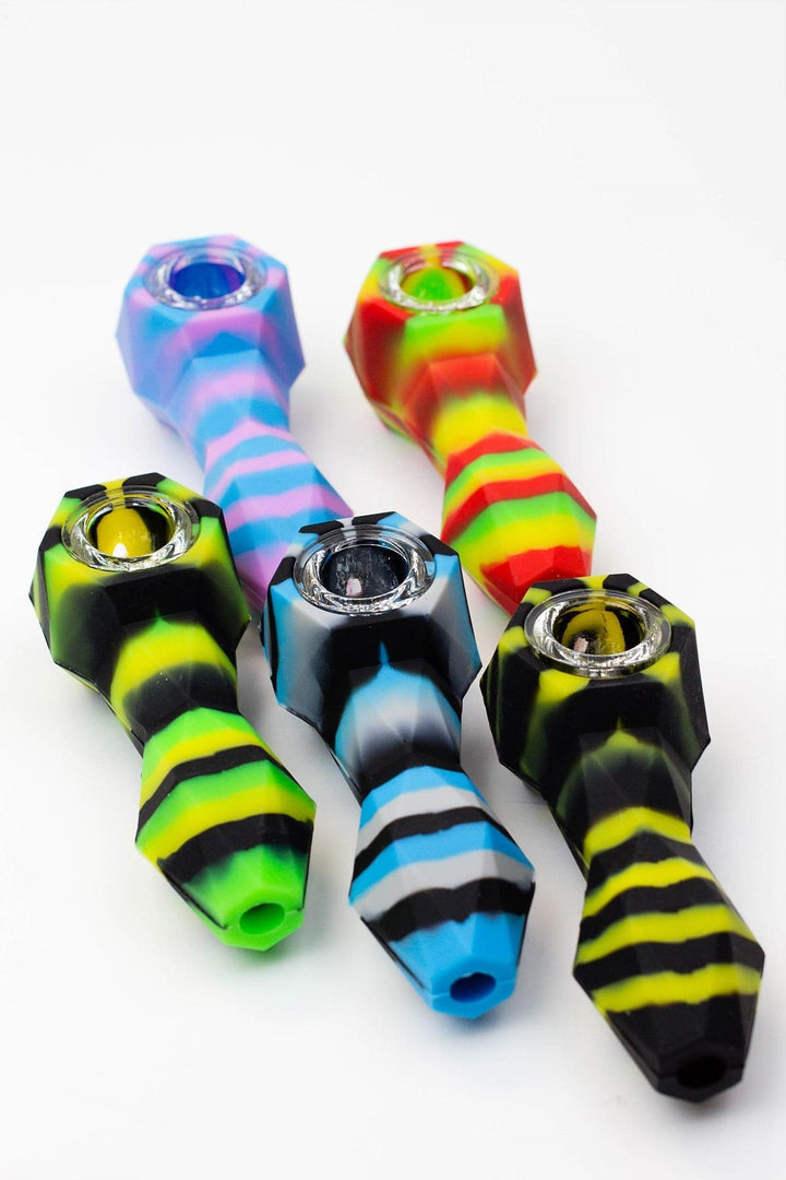 Multi colored silicone hand pipe with glass bowl_0