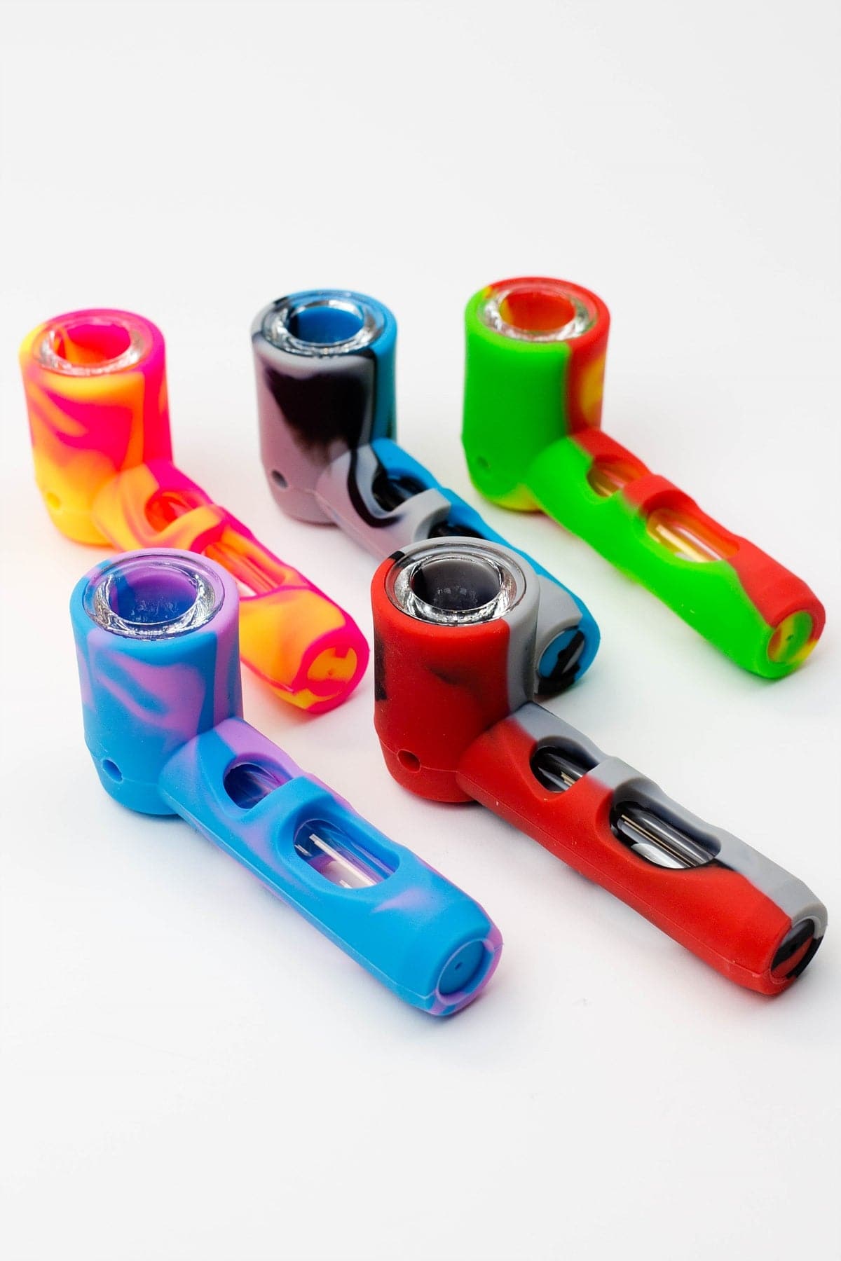 Multi colored silicone hand pipe with glass bowl and tube – MHGP