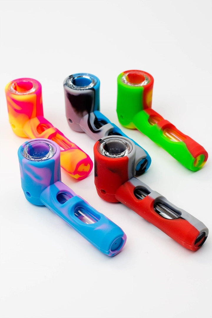 Multi colored silicone hand pipe with glass bowl and tube_0