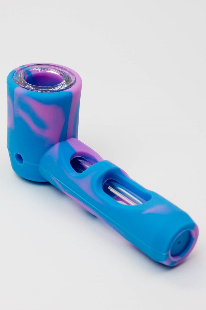 Multi colored silicone hand pipe with glass bowl and tube_3
