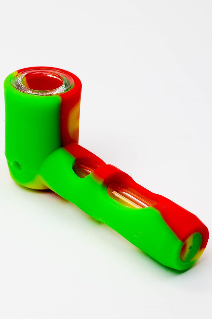 Multi colored silicone hand pipe with glass bowl and tube_5