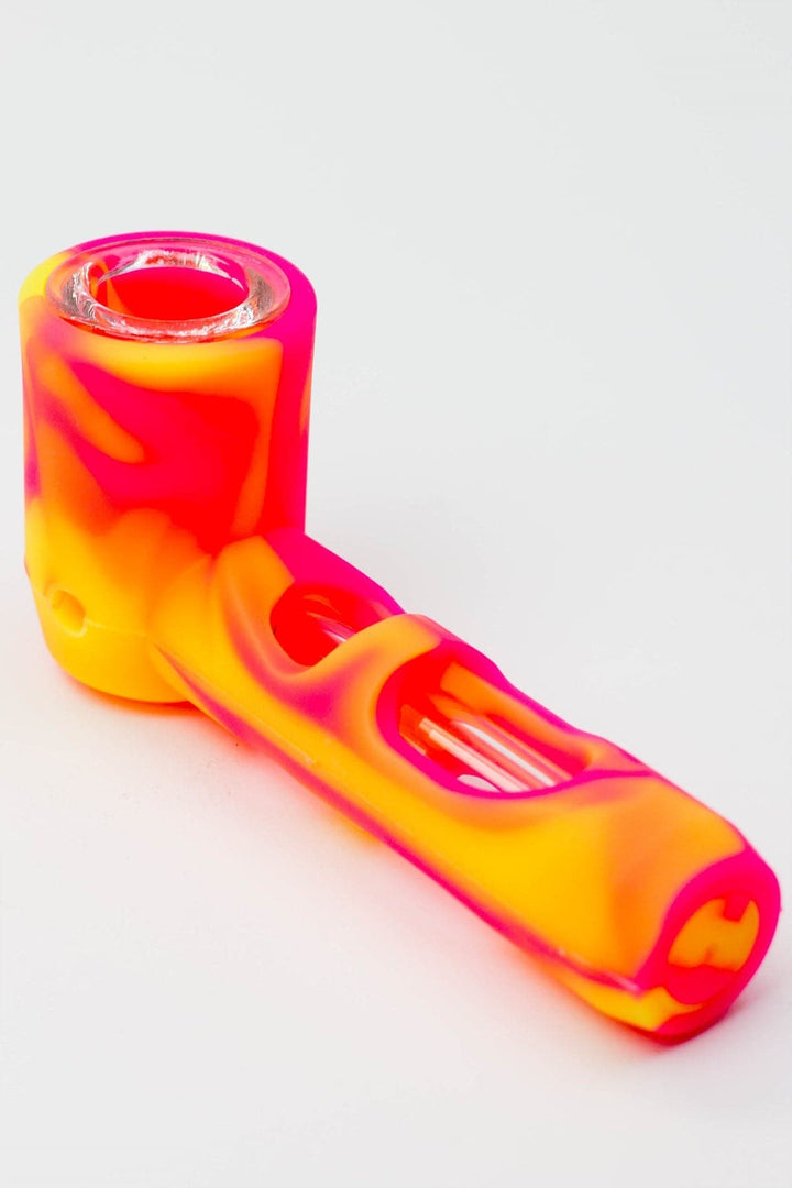 Multi colored silicone hand pipe with glass bowl and tube_6