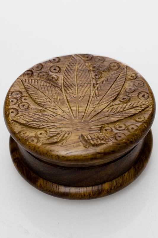 Leaf carved  wooden grinder 2 parts_2