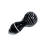 Solid Black Spoon Pipe with White Stripes and Twisted Handle