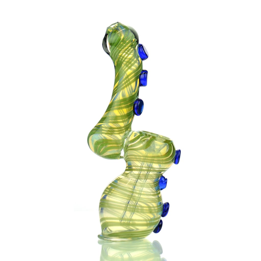 Button Bubbler Silver Fume Glass With Swirling Line
