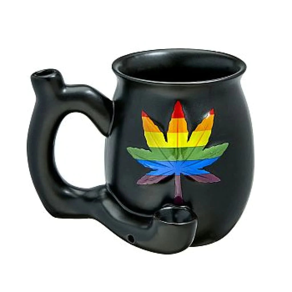 Ceramic Matte Black Mug With Rainbow Leaf