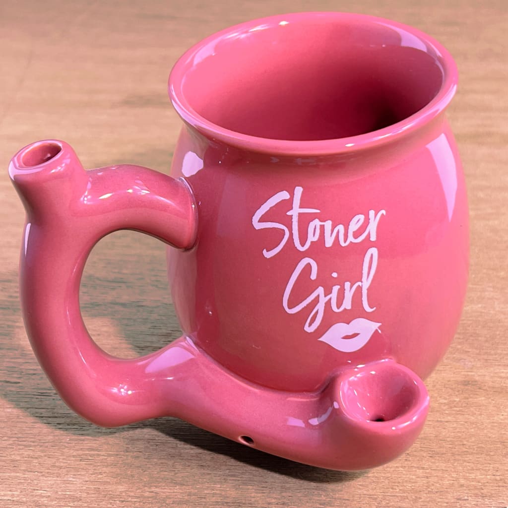 Ceramic Pink Stoner Girl Mug Hand Pipe