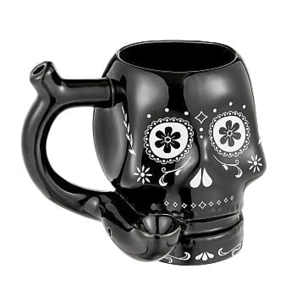 Ceramic Skull Mug Black With White Trim Design