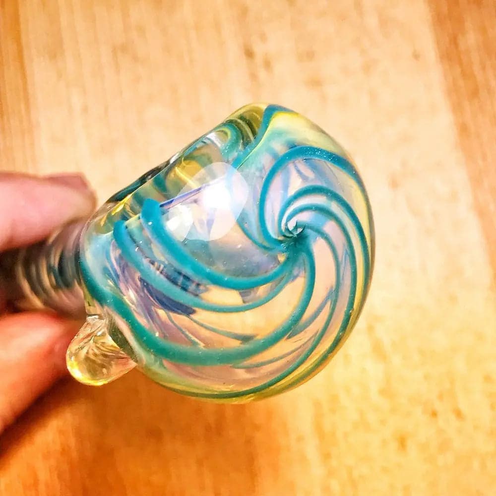 4.3" Turquoise Spiral Inside Out Glass Pipe w/ Clear Marble