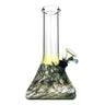 Jade and Gold Fumed Beaker Bong with Rake Swirl Technique 8 Inch