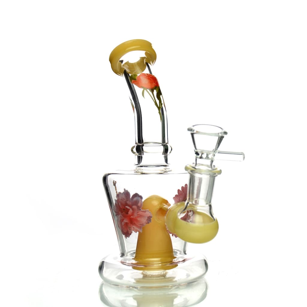 Stylish 7’ Flower Sticker Water Pipe With 14mm Male Bowl